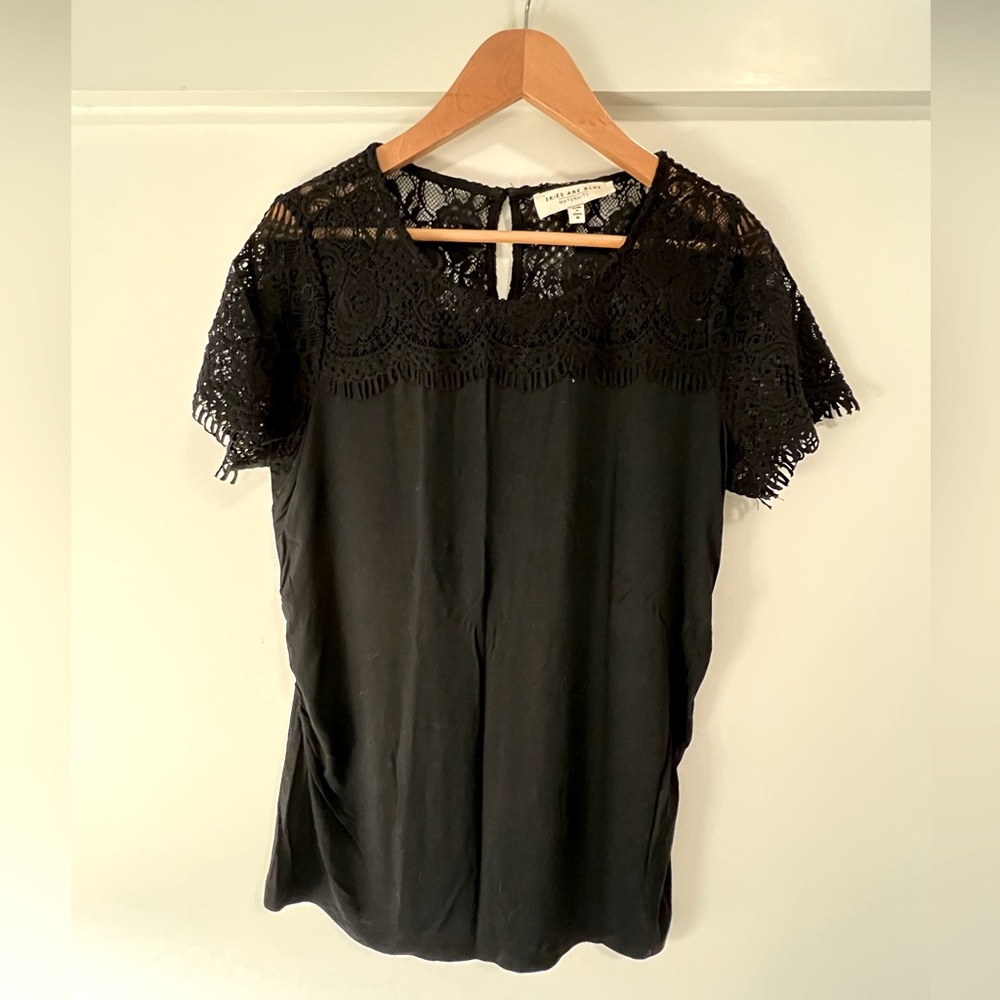 Skies Are Blue black lace maternity top, size M